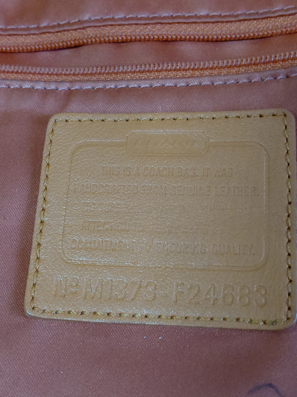 Coach Coral Leather Shoulder Tote with Front Buckle Color Salmon. - Picture 9 of 9